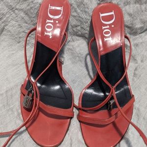 Christian Dior Red Leather Lock & Key Sandals